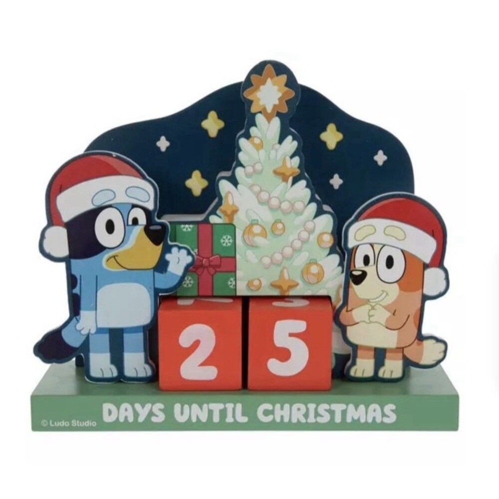 Bluey & Bingo Red Blue Christmas Countdown Perpetual Tabletop Calendar NEW - Picture 2 of 5